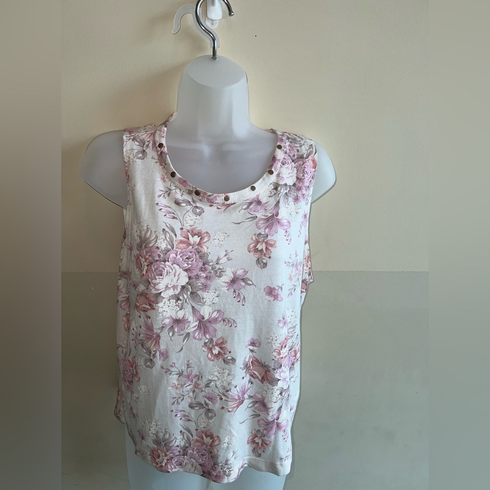 Floral studded Tank Top - Pink and Cream